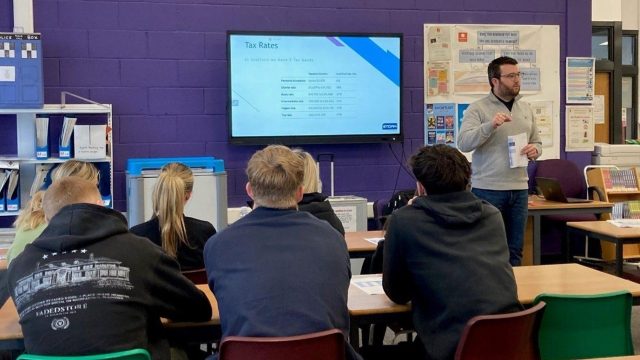 Senior pupils prepare for payslips